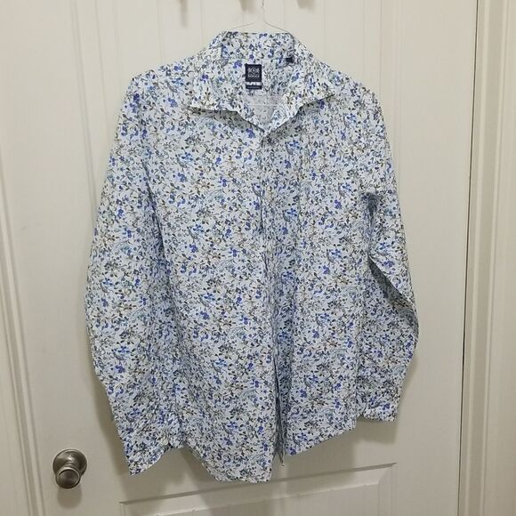 BOGGI MILANO Italian Style Blue 100% Cotton Long Sleeve Button Up sz Large - Picture 1 of 8